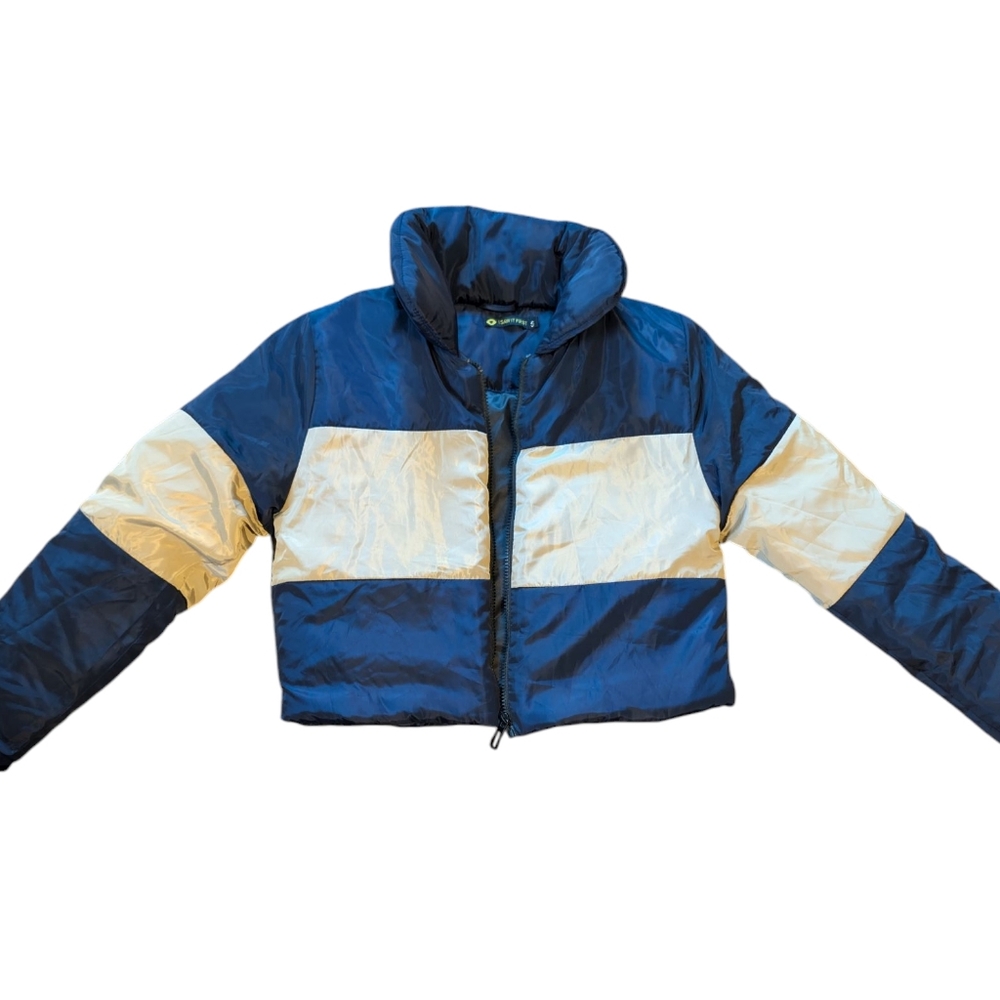 I Saw‎ It First Women's Puffer Jacket Blue And Cream Size Small